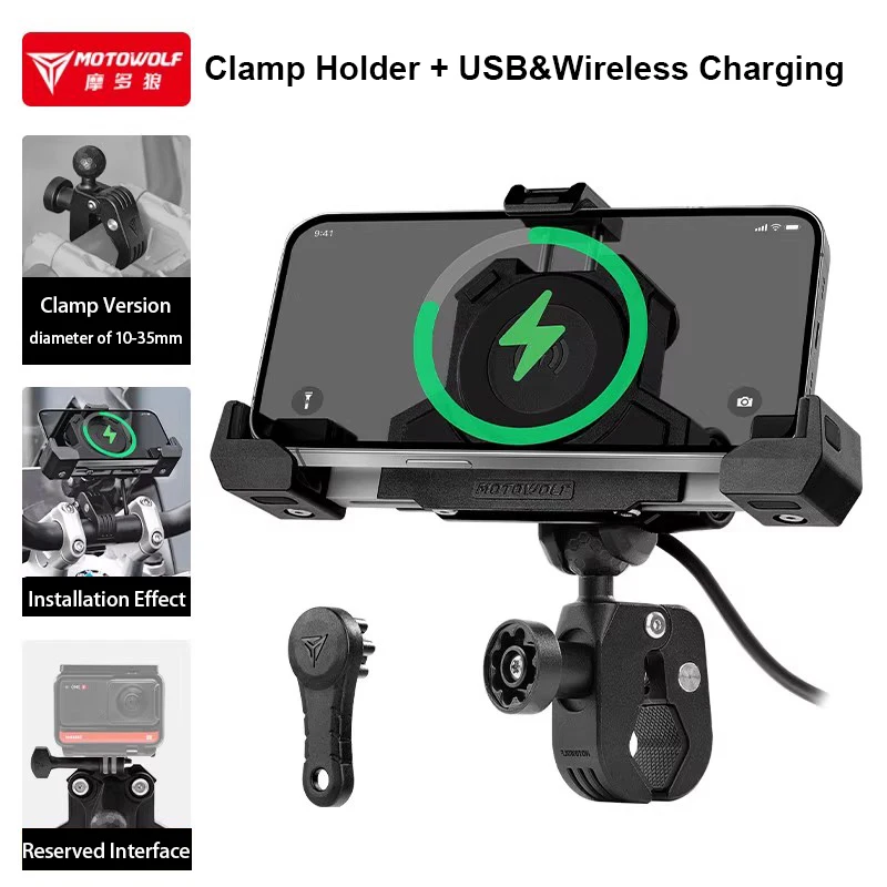 Suporte de Telefone para Motocicleta de Alta Qualidade com Carregamento USB Sem Fio, à Prova de Choque, Estável, Ajustável e com Trava de Liberação Rápida para Honda Cfmoto