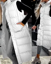 Giacca con cerniera con cappuccio Gilet oversize da donna Capispalla invernale Parka con cappuccio Gilet trapuntato alla moda Casual