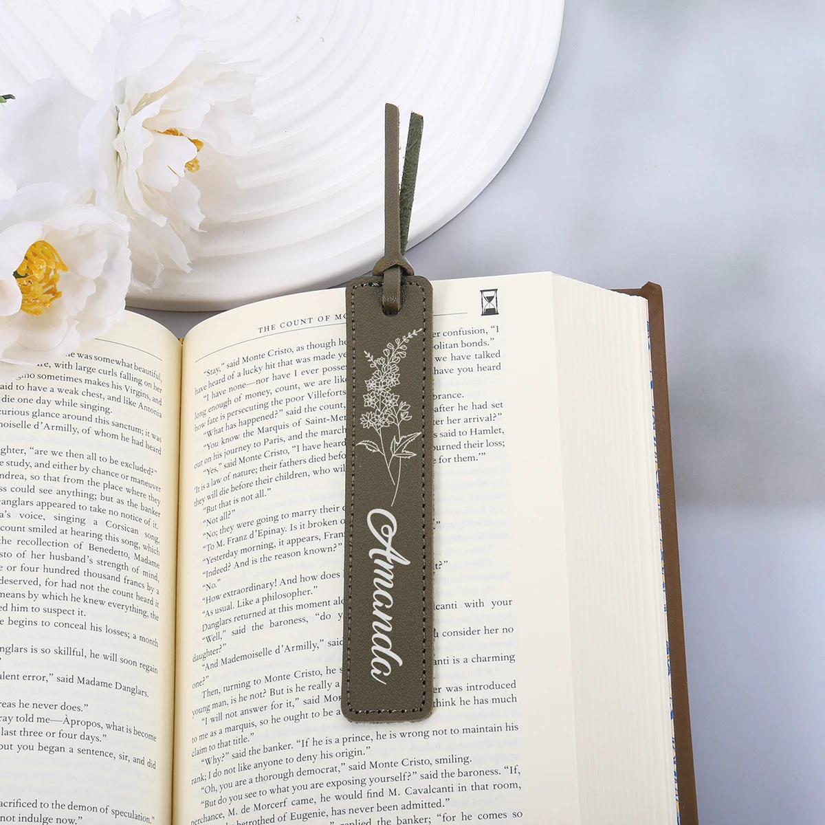 Personalized Leather Bookmark for Friend Custom Name Bookmark with Birth Month Flower for Book Lover Gift PU Leather Bookmark