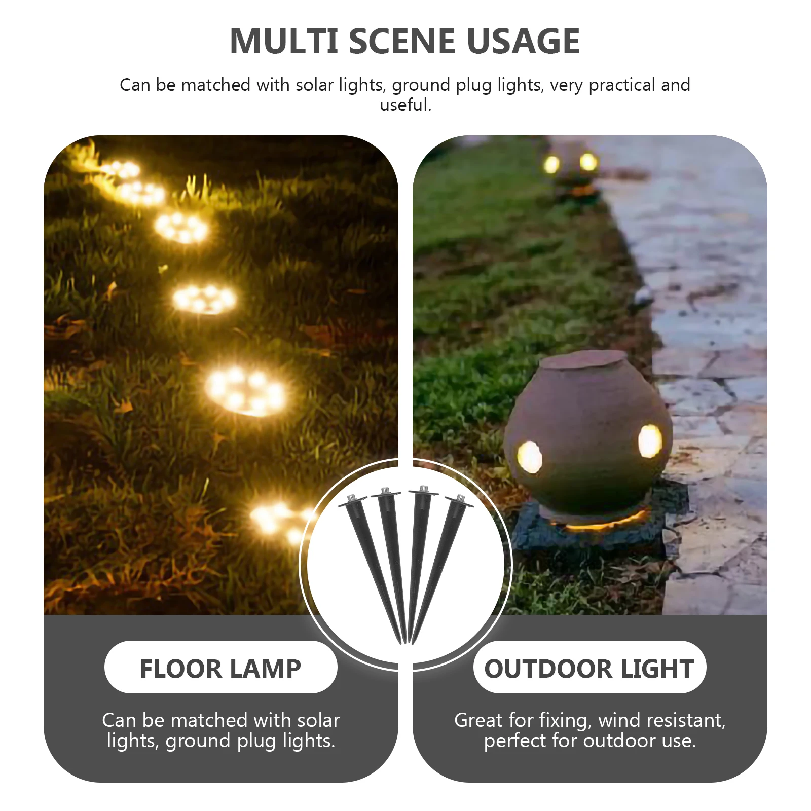

4pcs Ground Inserting Poles For Solar Lights Outdoor Lamp Rods Support Stakes Durable Light Accessories Spotlights Mounting Pole