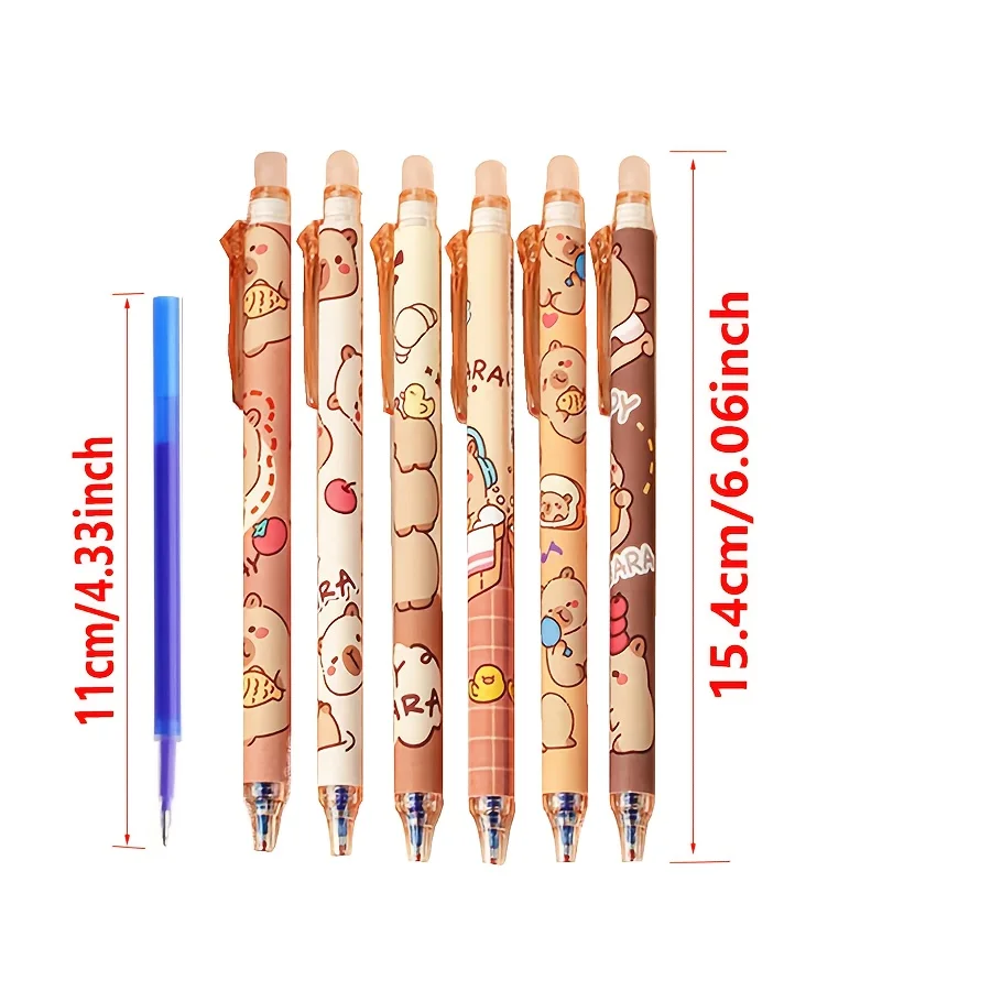 14 قطعة مجموعة أقلام جل كابيبارا اللطيفة القابلة للمسح 0.5 مللي متر حبر أزرق قابل للسحب مناسب للكتابة السلسة للمدرسة والمكتب