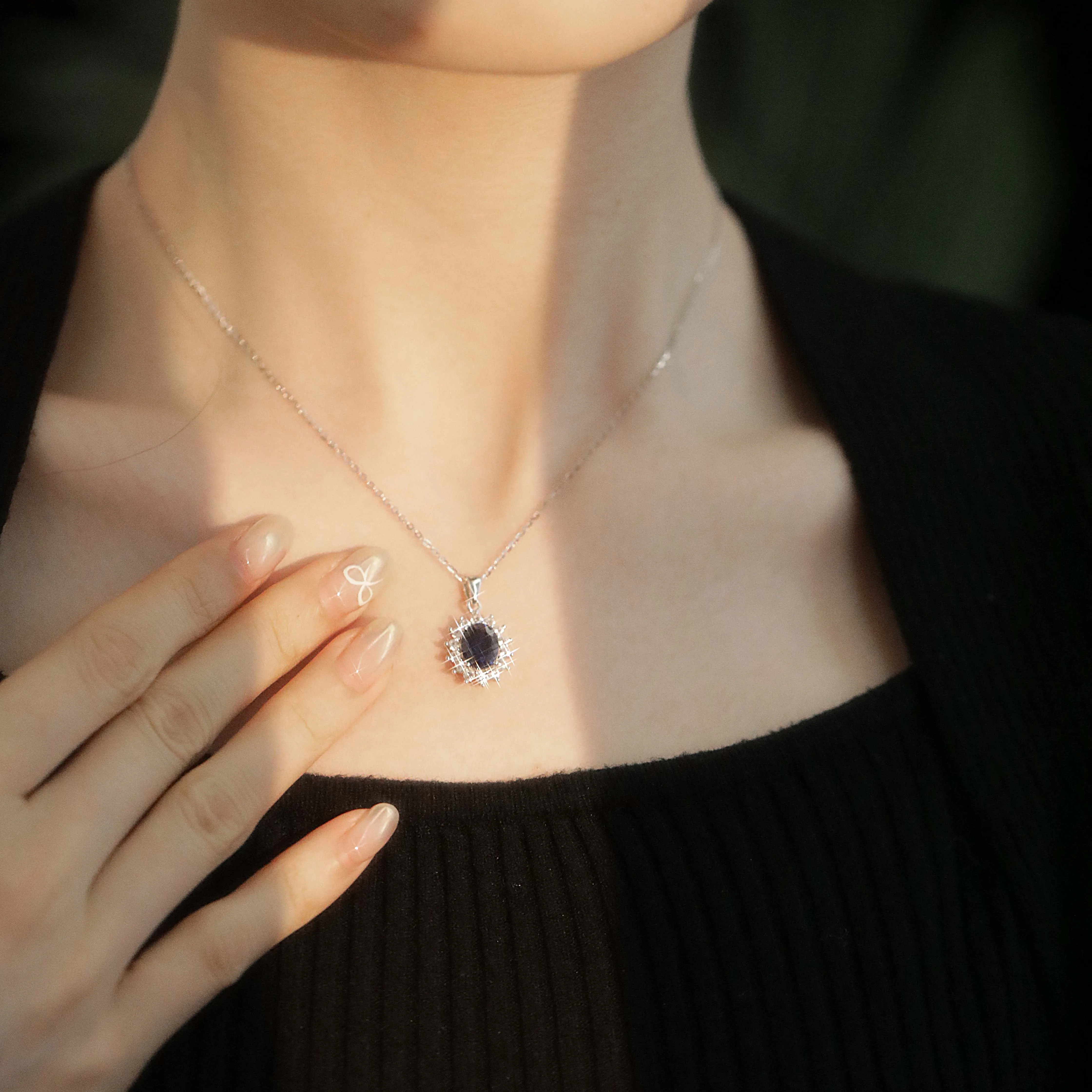 ATTAGEMS Luxury Blue Sapphire S925 Sterling Silver Pendant Necklace With Chain Elegant For Women Wedding Fine Jewelry