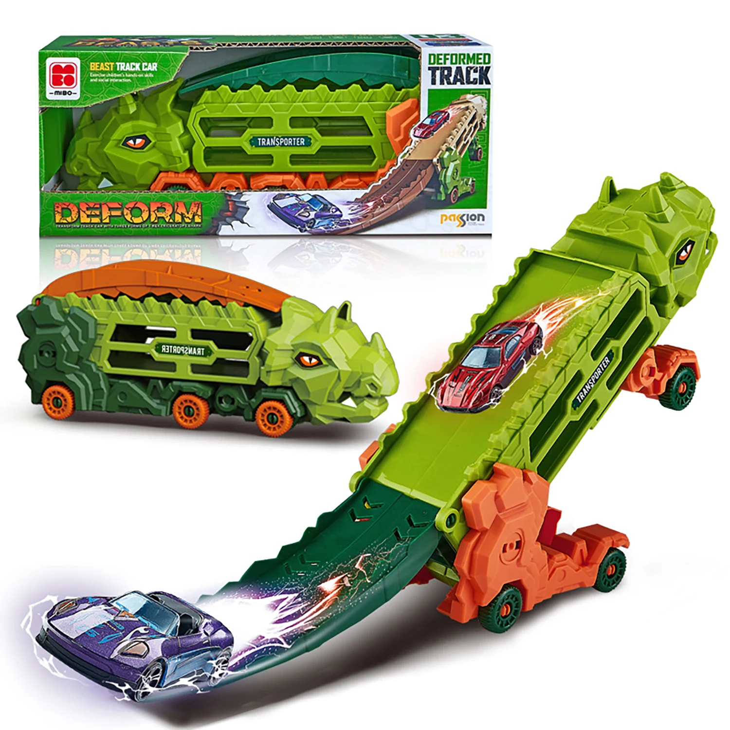 

Orbital catapult sliding car, transformable dinosaur toy car, puzzle storage sliding alloy car