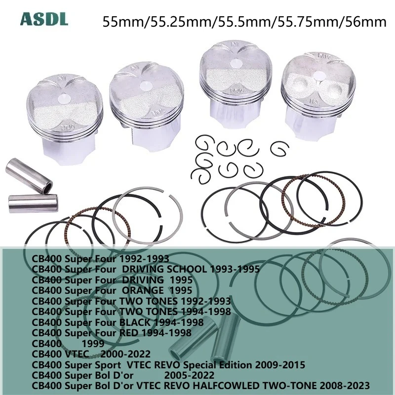 

4PCS STD~+100 Bore 55mm Pin 14mm Motorcycle Engine Piston Rings Set for HONDA CB400 Super Four CB400 1999 CB400 VTEC 2000-2022