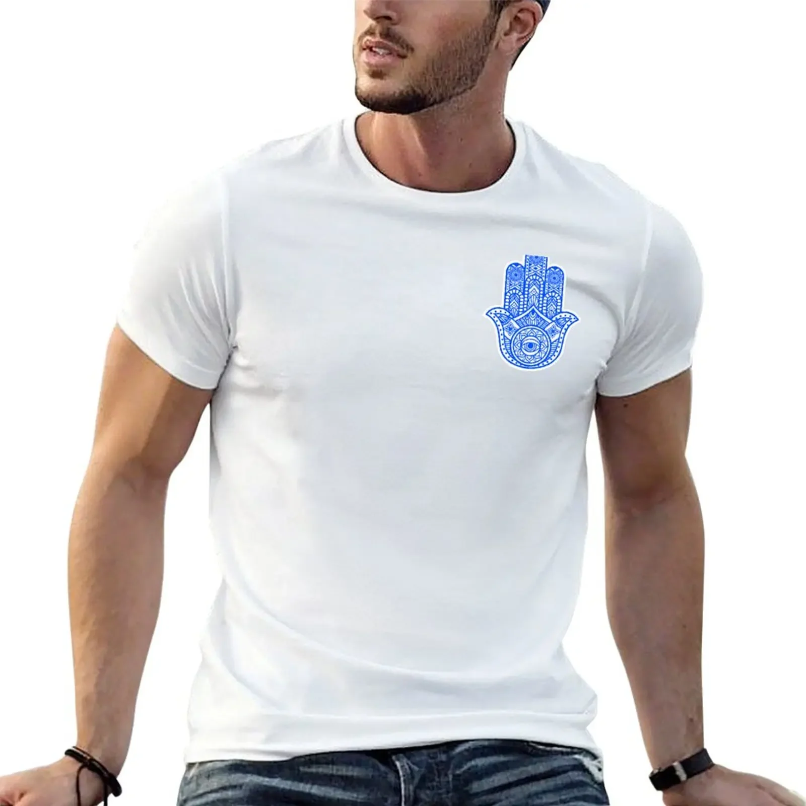 hand of fatima or hamsa blue color T-Shirt luxury designer valentines boutique clothes sweat shirts, men