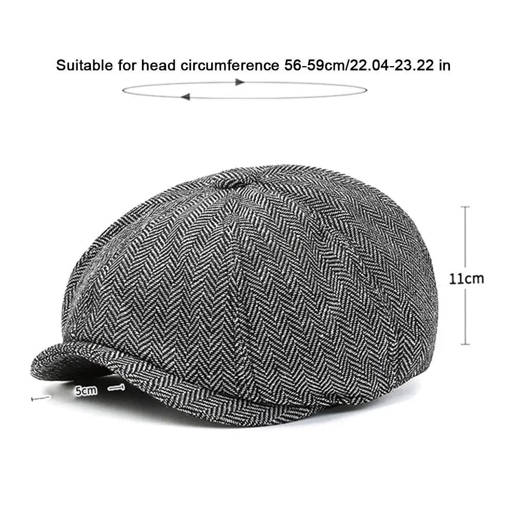 Béret octogonal en tweed rétro avec visière pour homme, chapeau Newsboy, casquettes de rue, casquettes d\'hiver et de printemps, béret Hip Hop,