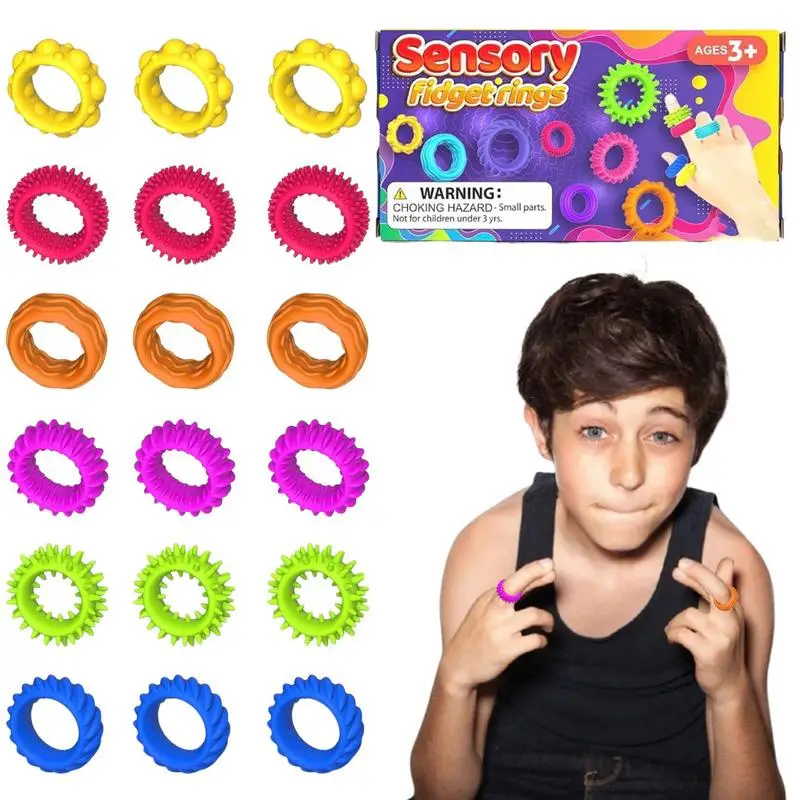 Stress Rings Textured Fidgets Rings Spiky Sensory Finger Rings Silent Stress Reducer Fidgets Ring For Kids Teens