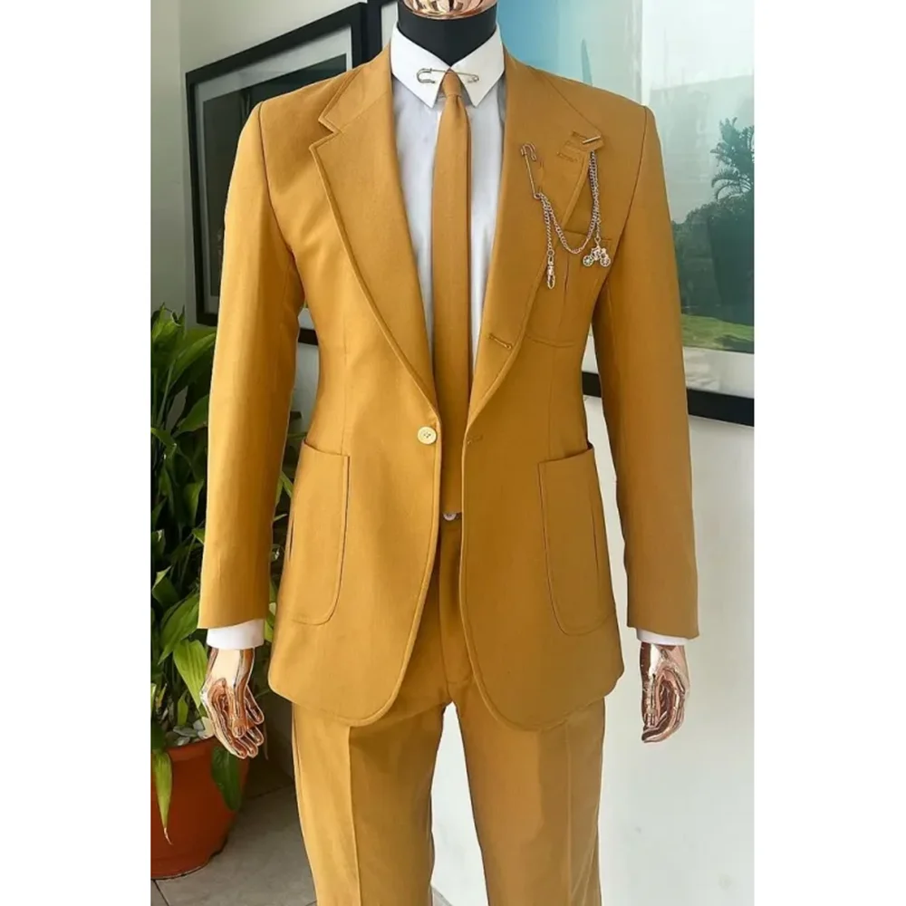 Men's Suits with Three Real Pockets Chic Solid Color Wedding Groom Party Tuxedo Slim Fit Notch Lapel Single Button Male Suit