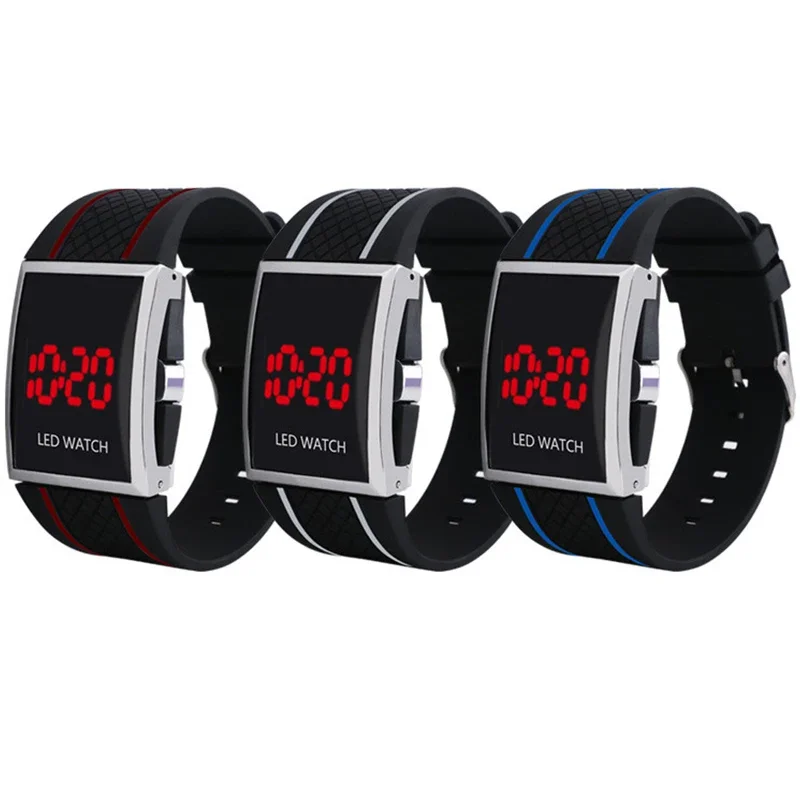 Simple LED Watches for Men Fashion Sport Red Light Digital Watch Silicone Watchband Classic Black White Mens Watch reloj hombre