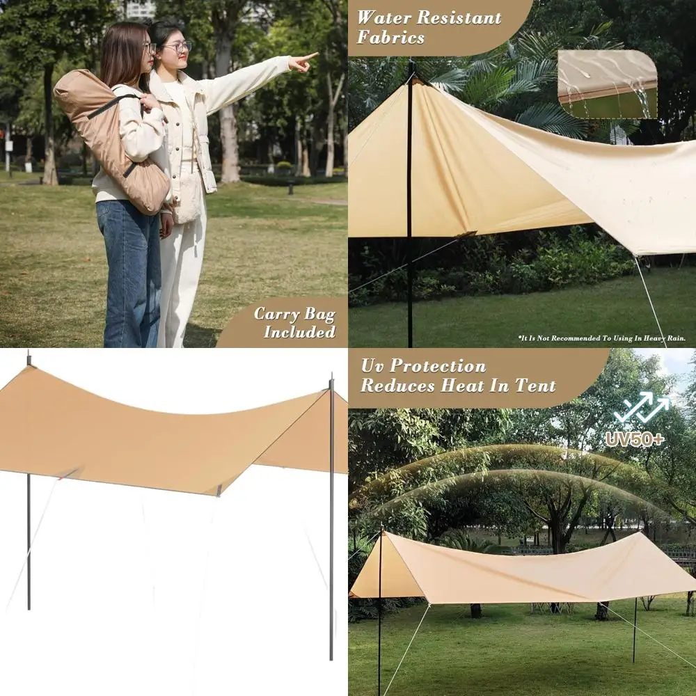 

Portable 8-10 Person Canopy Tent with 2 Poles, Outdoor Sunshade Tarp for Camping, Beach, and Lawn Use, Cream