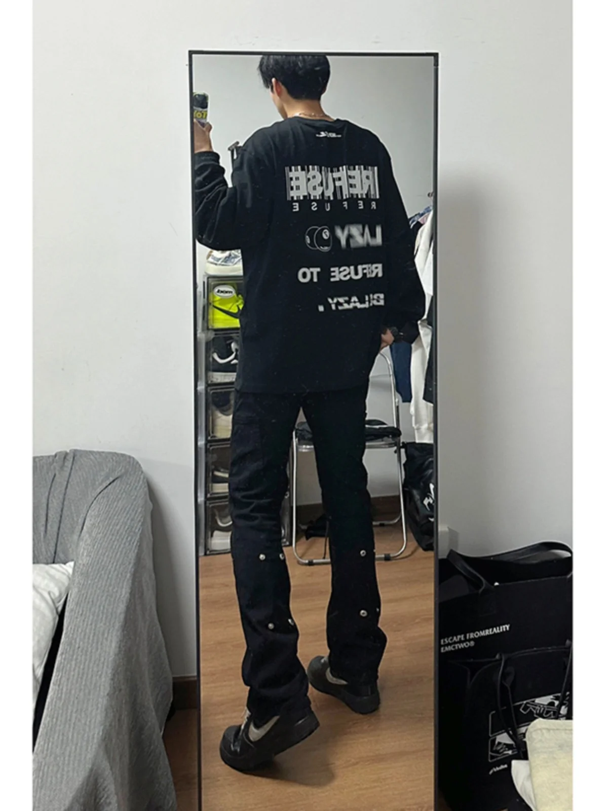 

American High Street Vibe Men's Jeans Metal Button Slim Fit Straight Leg Jeans Youth Faion Autumn Wear Cotton Blend