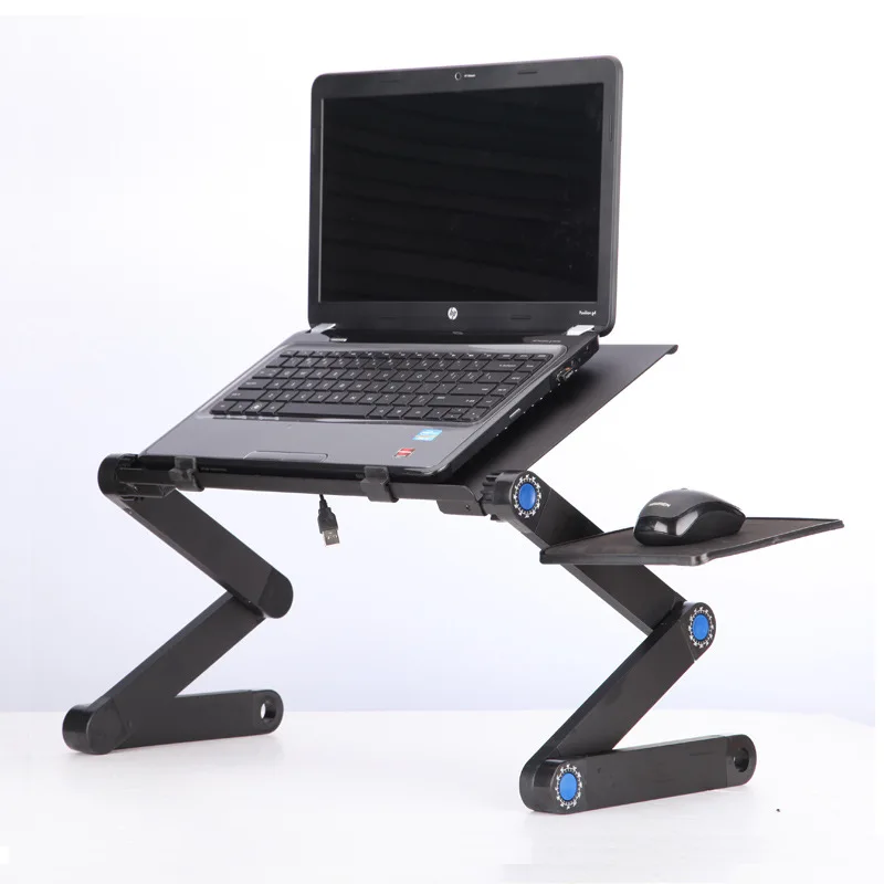 Adjustable laptop desk, laptop rack, TV bed, laptop desk rack with desk lamp and mouse pad, cooling fan, laptop desk