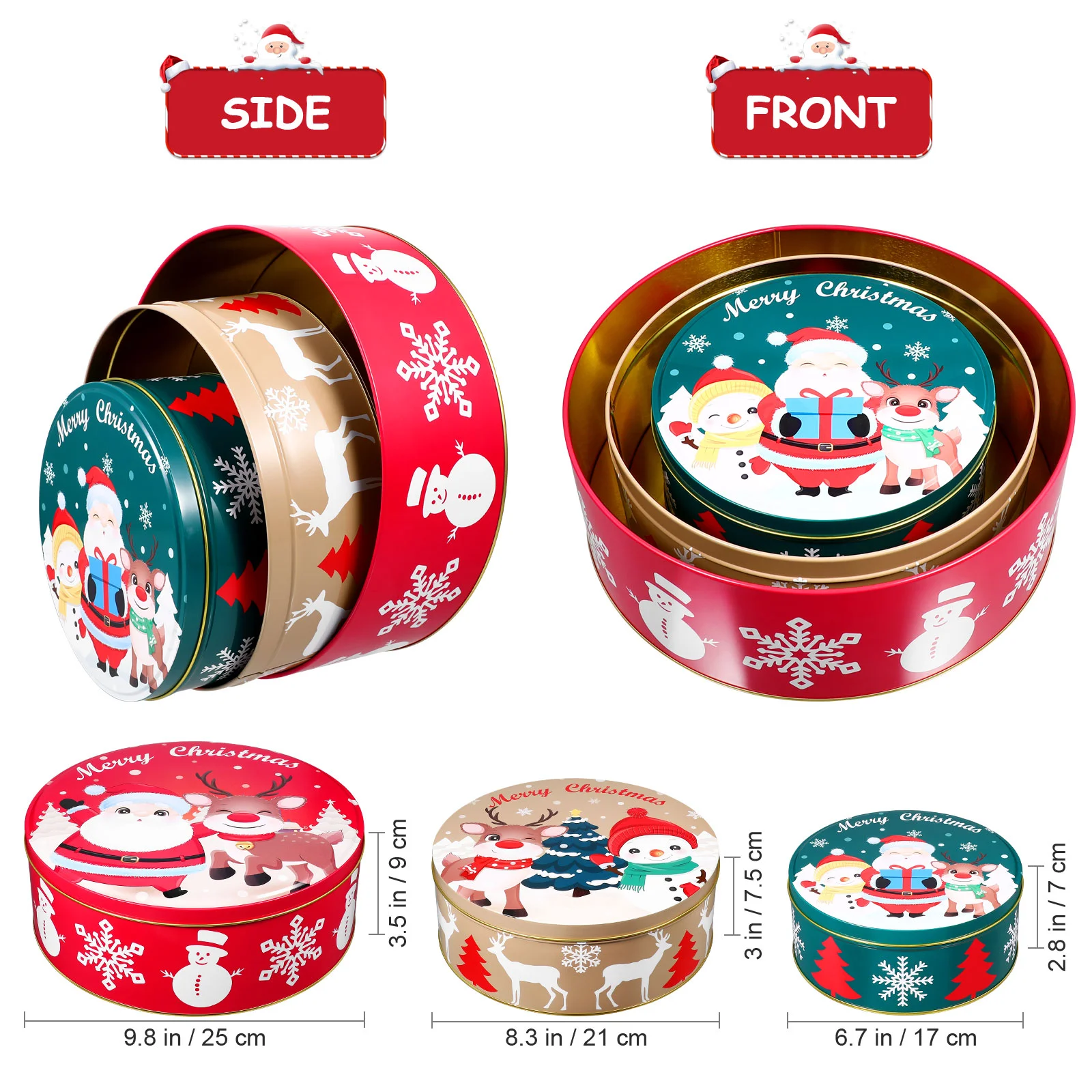 

12PCS Large Round Christmas Tinplate Gift Boxes Metal Cookie Containers Iconic Xmas Images Candy Storage Jars Party Prizes