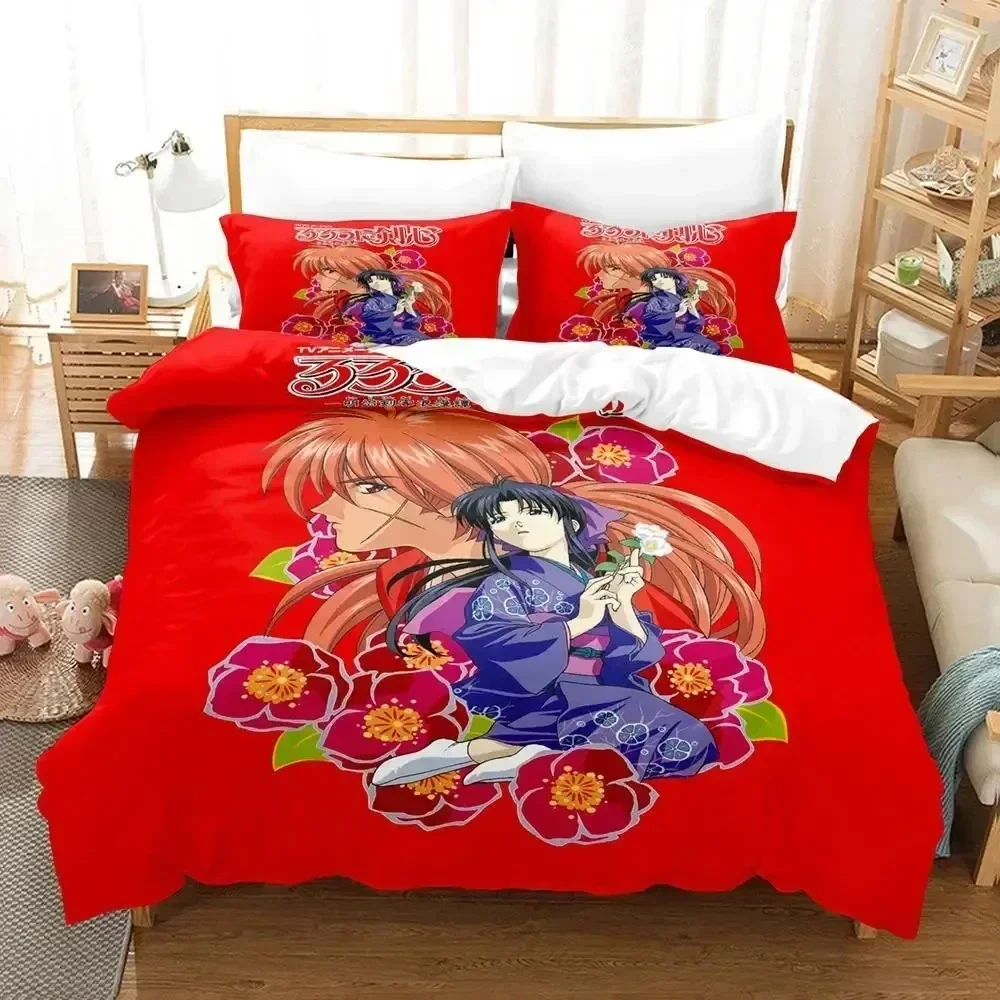 

Anime Rurouni Kenshin Bedding Set Printed Bed Set With Pillowcase Duvet Cover Soft Queen King Size Bedclothes Home Boys Adult