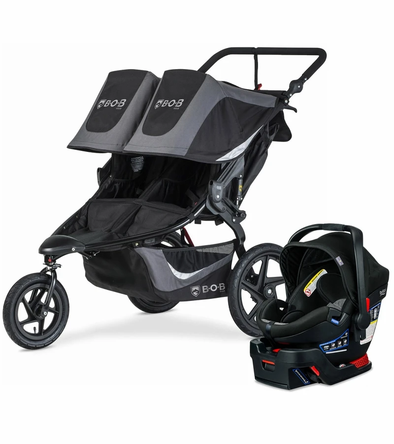 BOB Revolution Flex 3.0 Duallie Double Jogging Stroller + Britax-Ultra Gen1 Infant Car Seat Travel System Bundle