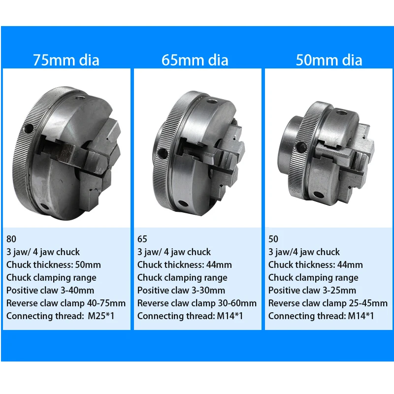 3/4 Jaw Lathe Chuck Self-centering DIY Lathe Chuck with Bracket Chuck Wood 50mm 65mm 80mm Mini Chuck Collet Lathe Accessory