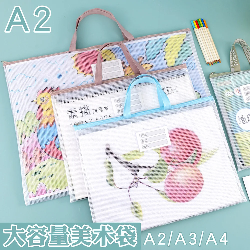 Thickened A2 Transparent Waterproof Handheld Drawing Bag Large Capacity A3 for Students Art Sketch Storage A4 Paper Document Bag