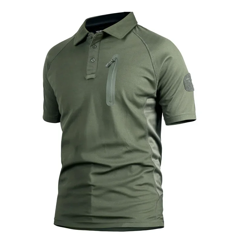 Taktisches Polo-T-Shirt für Herren, kurzärmelig, Tarnung, atmungsaktiv, Armee-Arbeits-T-Shirt, schnell trocknend, Outdoor-Wandern, Top-T-Shirts