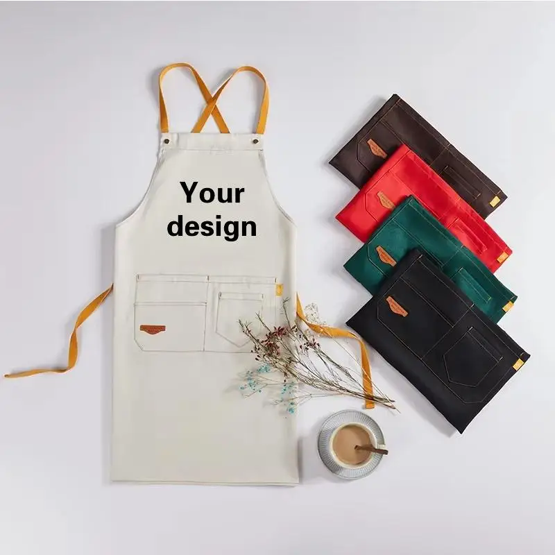 Men's And Women's Canvas Aprons Printed Logo Personalized Custom DIY Restaurant Kitchen Catering Service Hotpot Cake Shop Apron