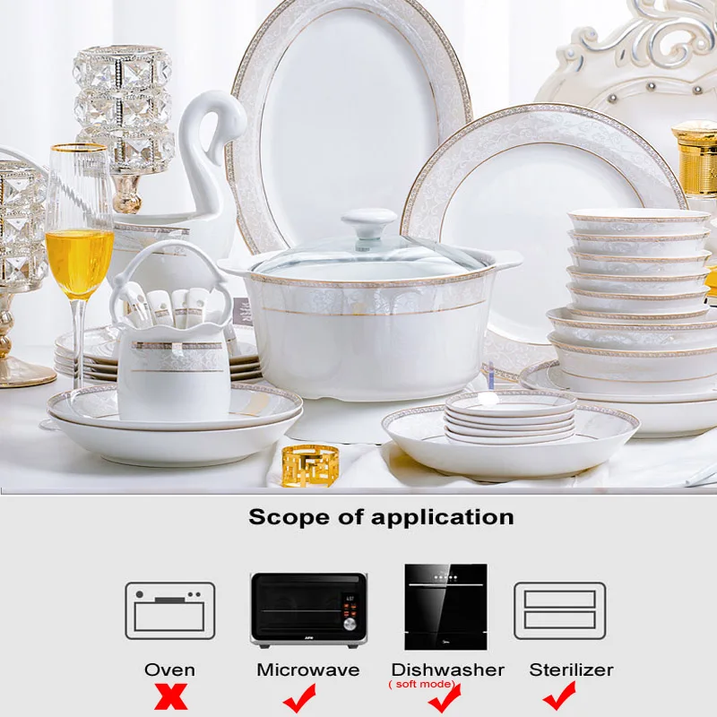 porcelain dinner set 60 pcs jingdezhen ceramics chinese dishes dishes set Rice Bowl Salad Noodles Bowl Dinnerware Set Tableware