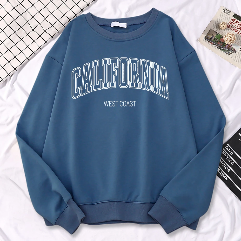 Winter Fashion Women\'S Sweatshirts California West Coast Print Hooded Crewneck All-Math Pullovers Loose Warm Female Streetwear