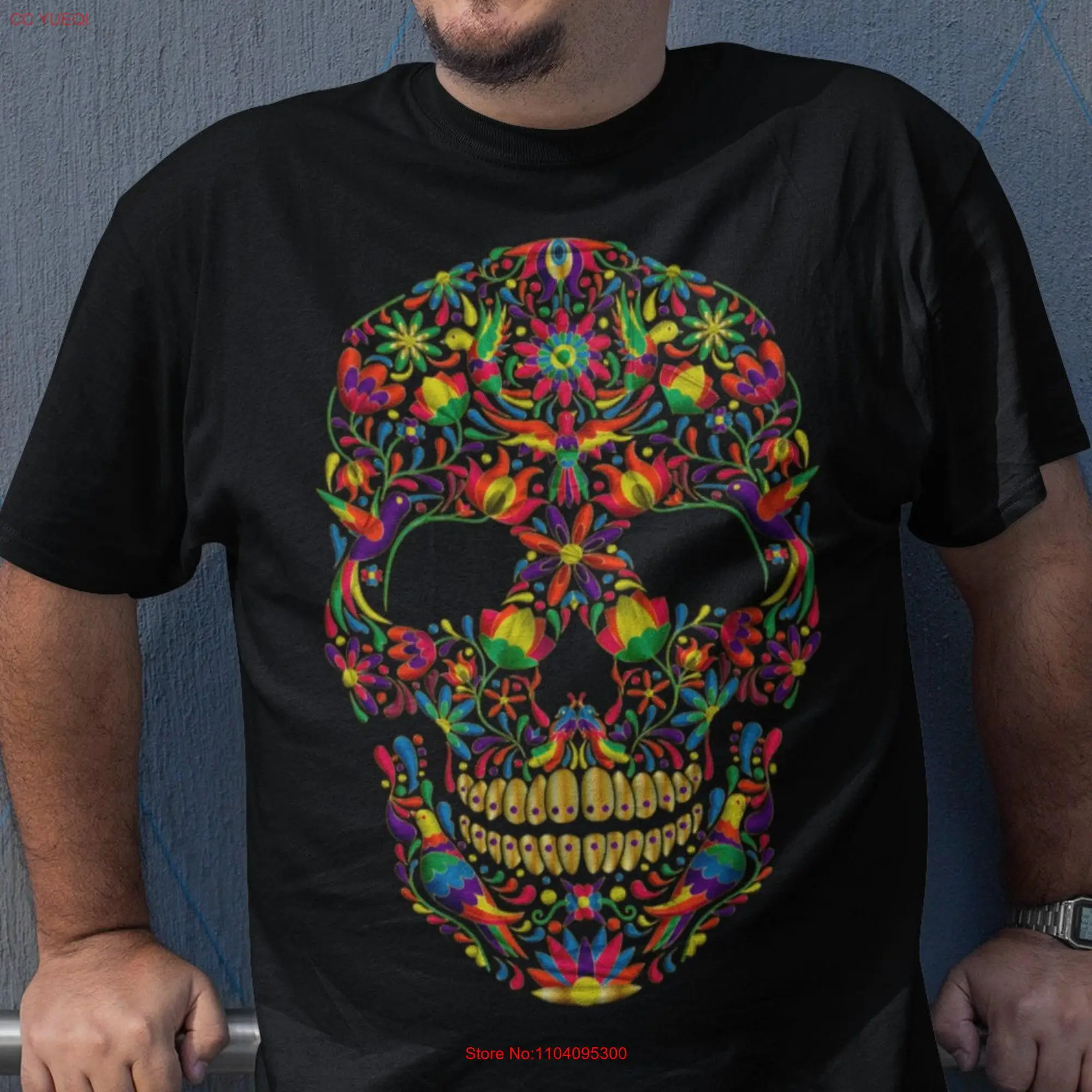 Otomi print mexican T Shirt day of the dead art sugar skull men mexico artesanias mexicanas regalo para hombre