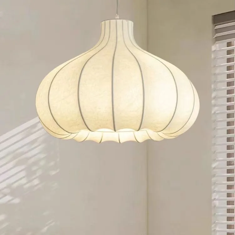 Japanese Wabi Sabi Onion Silk Pendant Lights French Cream Style Dining Room Kitchen Chandelier Lighting Bedroom Lamps Fixtures