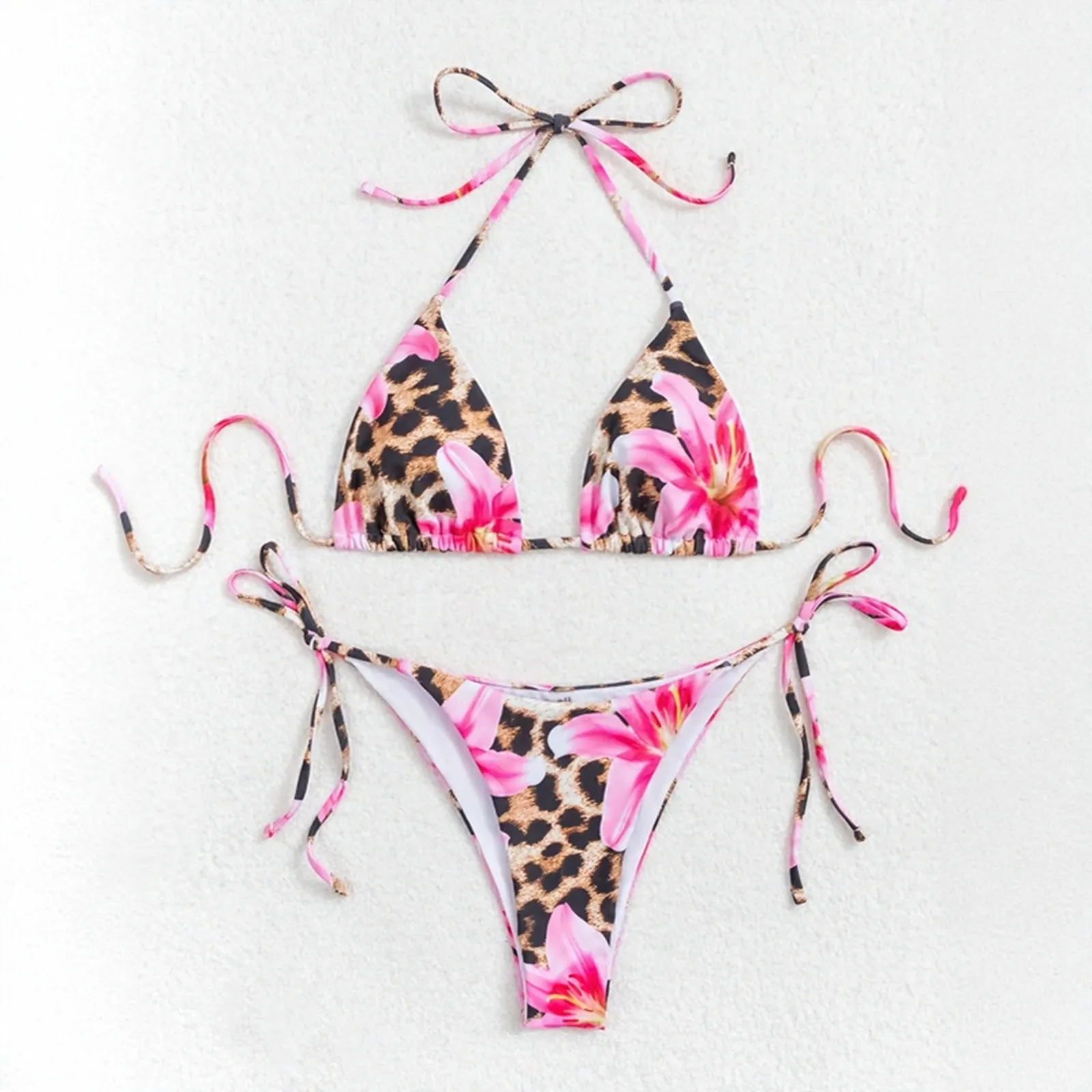 

2025 цветочный леопардовый принт Холтер бикини женские купальники женский купальник из двух частей комплект бикини купальный костюм купальный женский