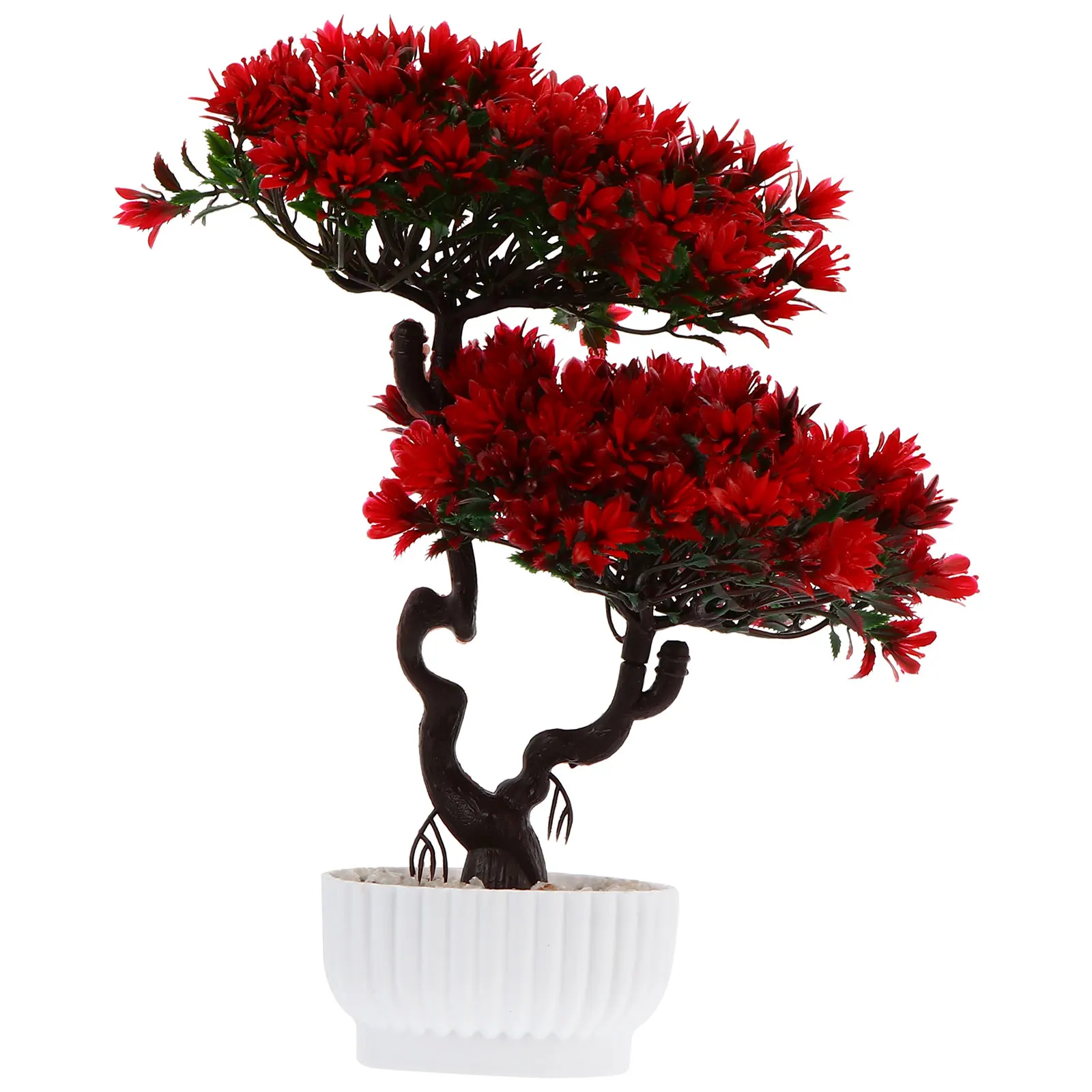 

1pc Artificial Simulated Welcoming Pine Potted Plant Faux Bonsai Tree Plastic Decor Plants Red Color Simulation Bonsai Ornament