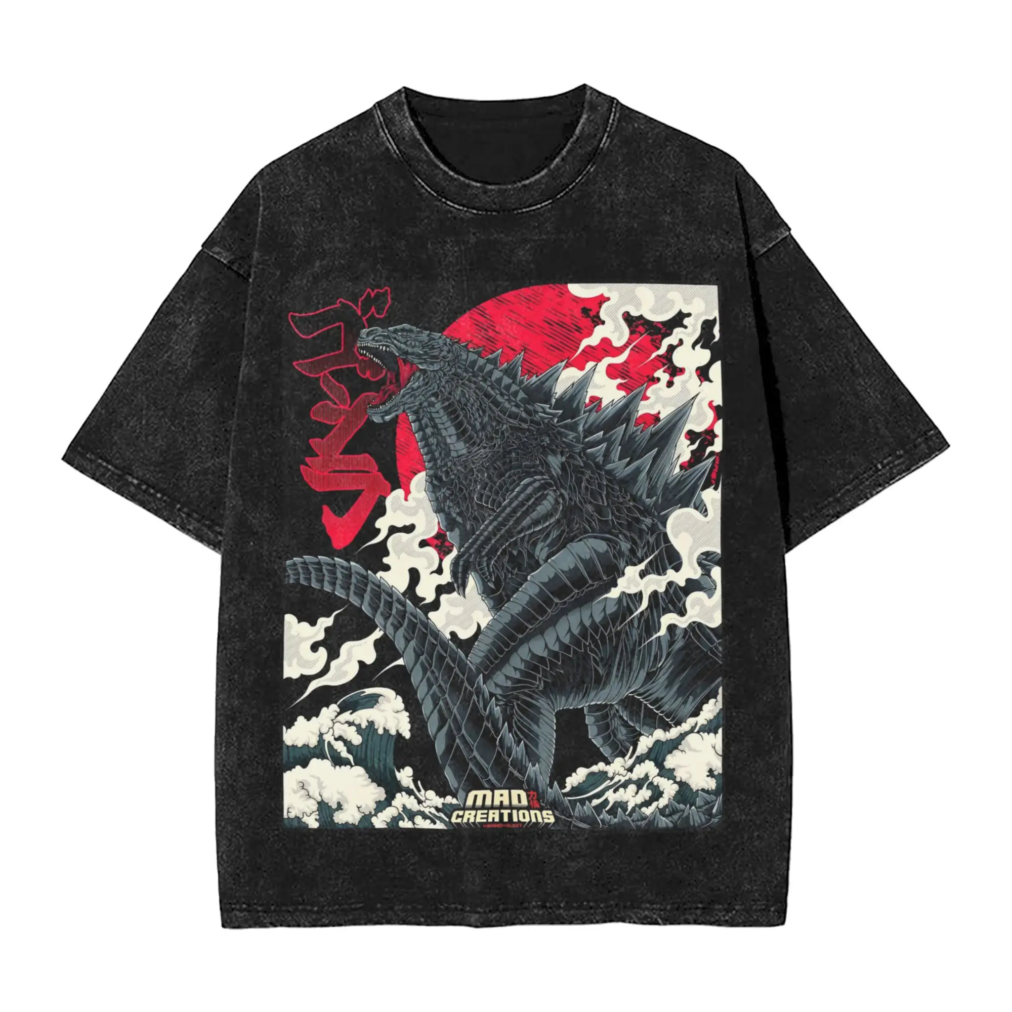 Novelty Movie Minus One Vintage King Of Monsters Vintage Washed T-Shirt Men Cotton Short Sleeve  Godzillaed Summer Clothing