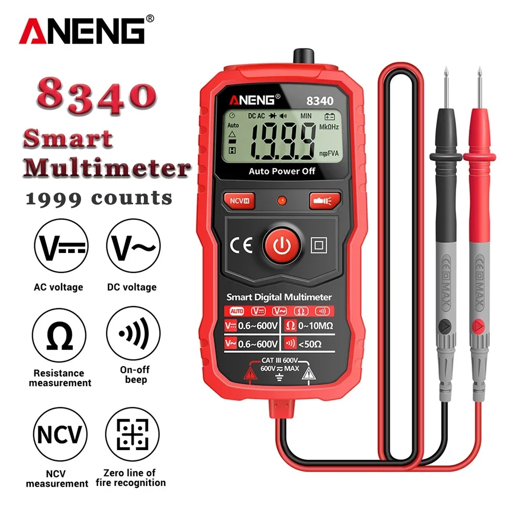 ANENG 8340 inteligentny cyfrowy multimetr cyfrowy woltomierz 1999 miernik oporu elektrycznego zliczania AC/rezystancja napięcie prądu stałego NCV