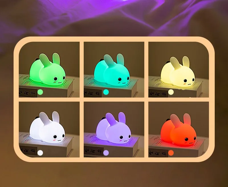 LED Rabbit Night Light Remote Control Dimmable RGB Rechargeable Silicone Bunny Lamp for Children Baby Toy Gift Touch Sensor