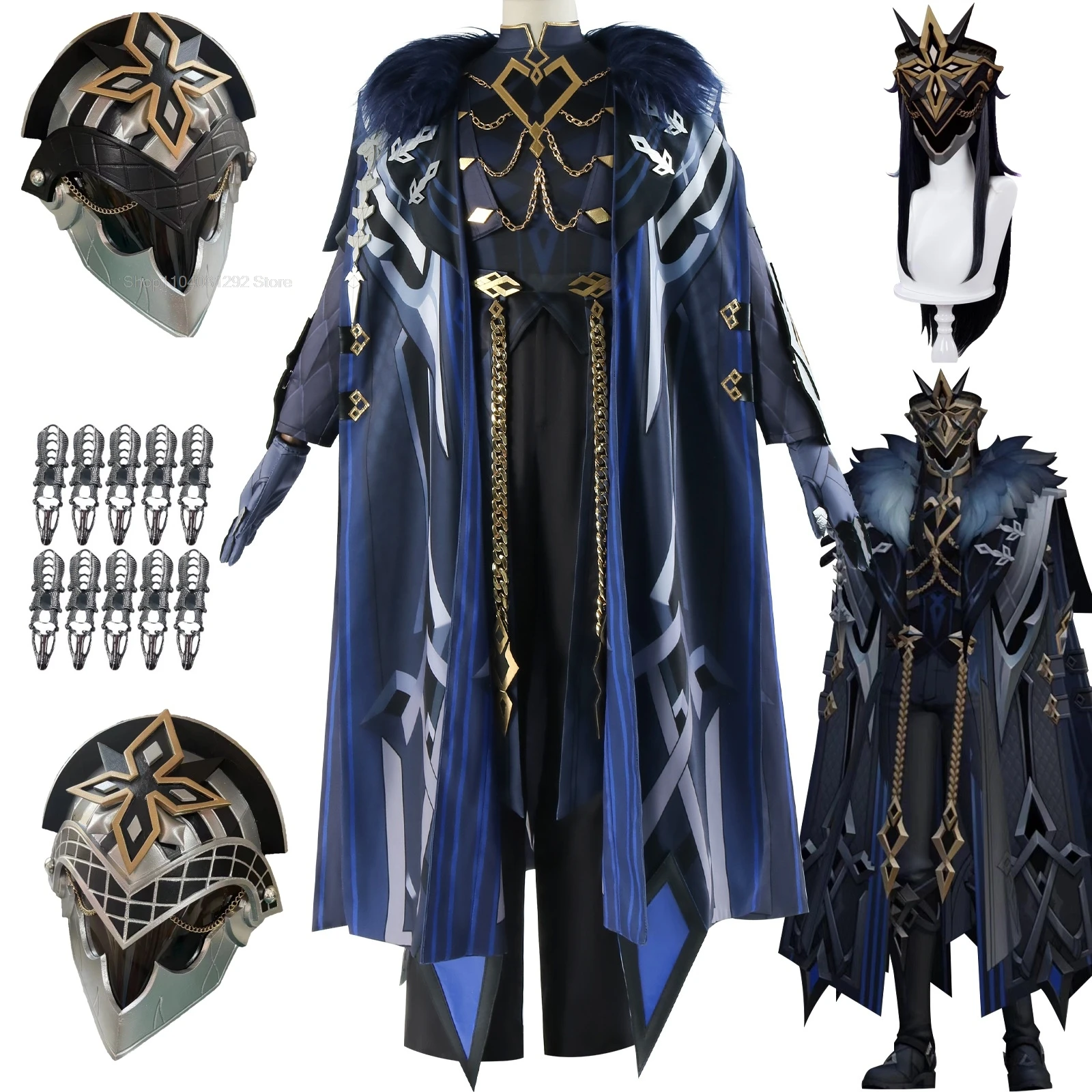 Capitano Cosplay Game Genshin Impact Costume Fatui Fashion Handsome Uniform Capitano wig mask Anime Party Role Play Clothing