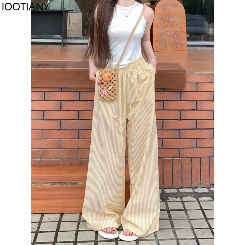 

Vertical Striped Women's Pants High Waist Wide Leg Korean Style Fashion Trousers Straight Jogging Loose Casual Thin Mopping Pant