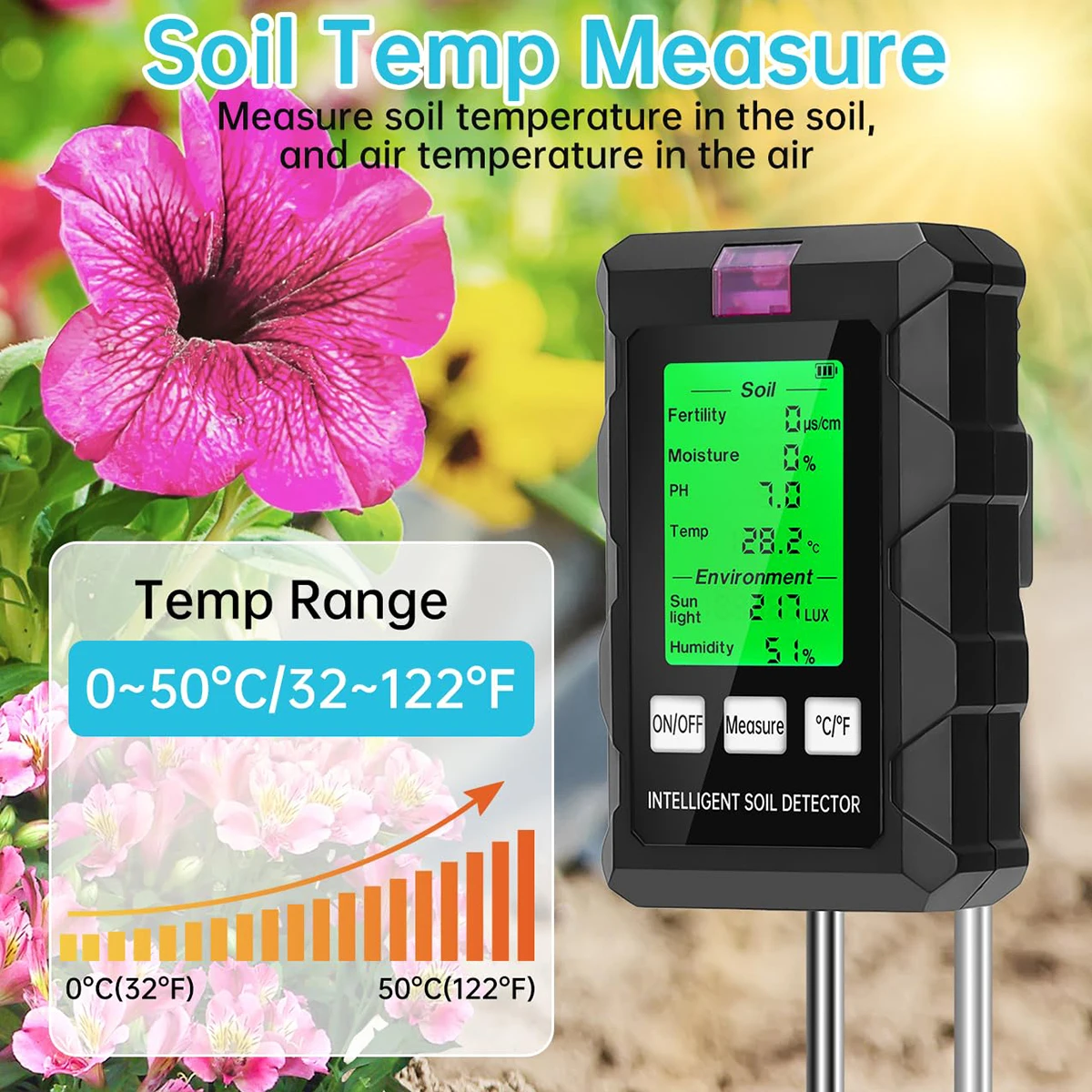 

6-in-1 Soil Measuring Instrument For Fertility Moisture Temperature Ph Light Intensity And Air Humidity Testing