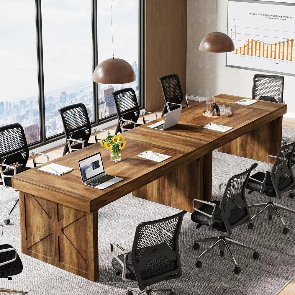

6ft Rectangular Wooden Boardroom Table, 63 Executive Meeting Desk for Seminars and Office Conference Rooms