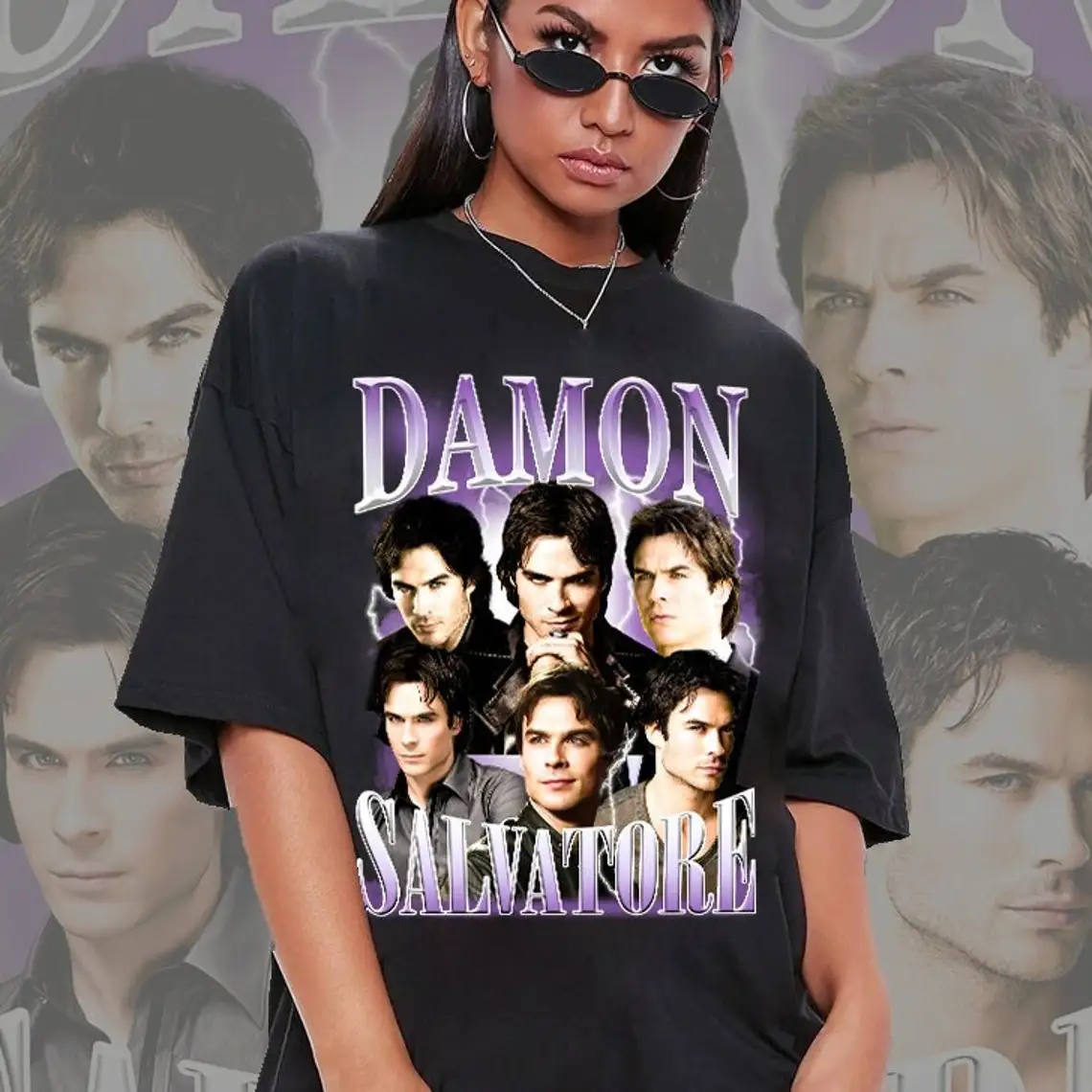 Damon Salvatore Ian Somerhalder TV Series Graphic T Shirts Men's Retro Gothic Fashion Oversized Cotton T-shirt Unisex Streetwear