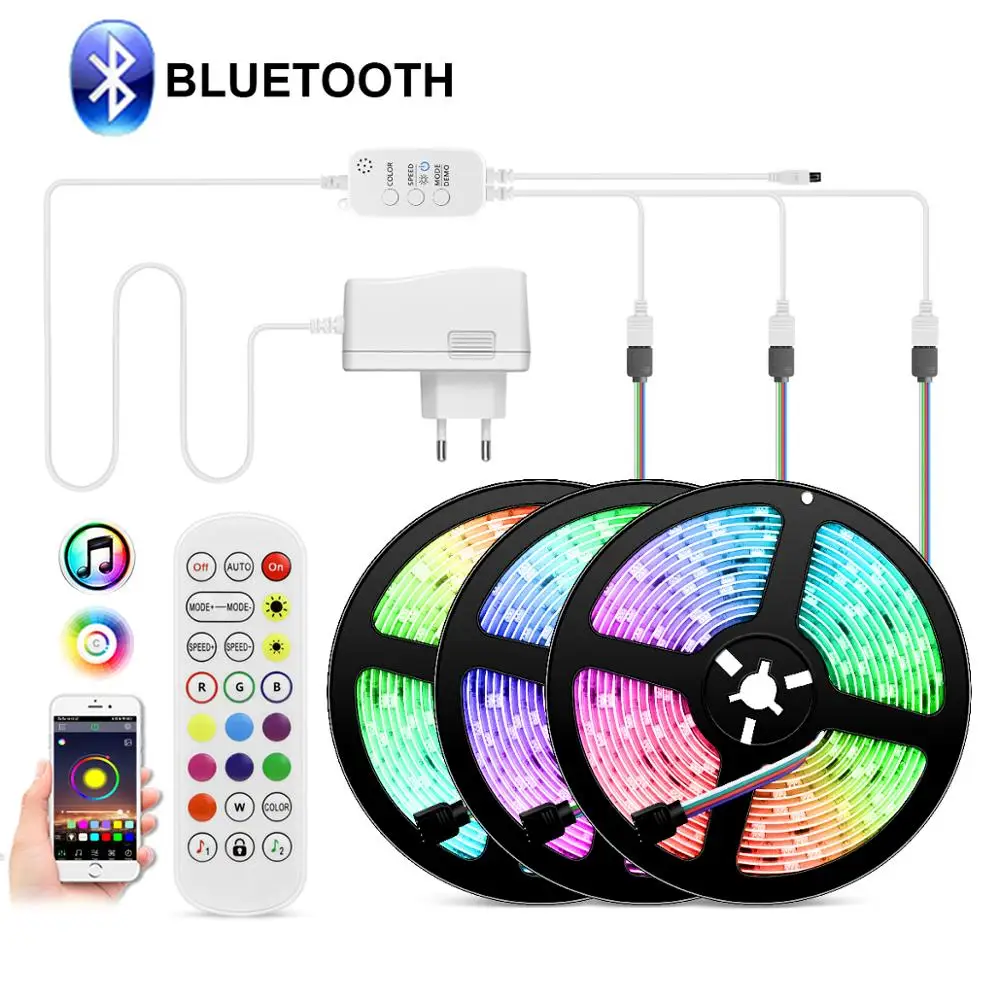 Bluetooth LED Strip light 5050 SMD RGB LED light Smart Voice control LED Neon lamp Tape Ribbon for Room TV Backlight Decoration