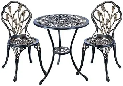 C/G 3 Piece Bistro Set,Outdoor Patio Set,Anti-Rust Cast Aluminum Bistro Table Set for Park Yard Front Porch