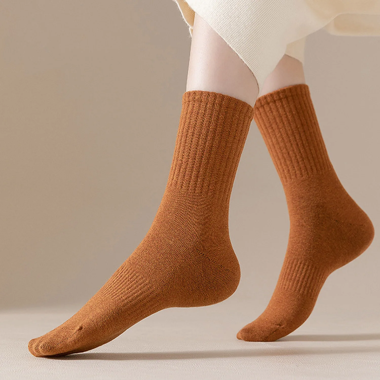 5Pcs Women Cotton Socks Set Spring Autumn Winter Seamless Anti Pilling Breathable Antibacterial Soft Mid Calf Casual Long Socks