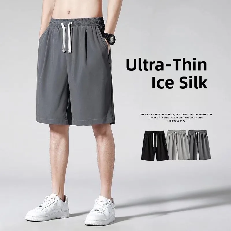 

Мужские летние тонкие свободные спортивные брюки из ледяного шелка, быстросохнущие, больших размеров, модные, прямого кроя, повседневные, молодежные, энергичные
