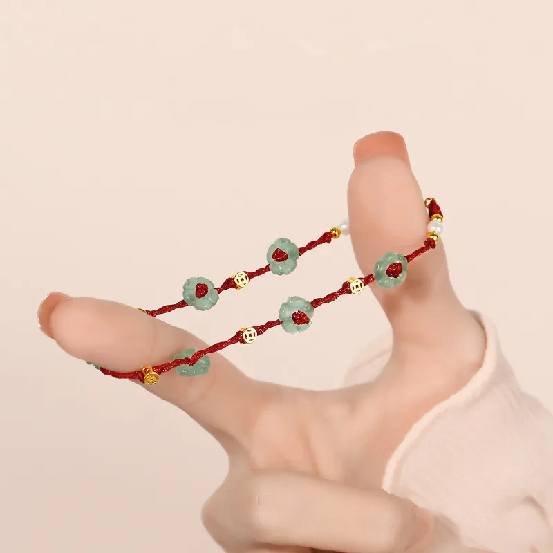 Fashion Hand Braided Bracelet Lucky Flower Coins Pearl Bangle Women Friends Gift Small Delicate Senior Bracelet Size Adjustable