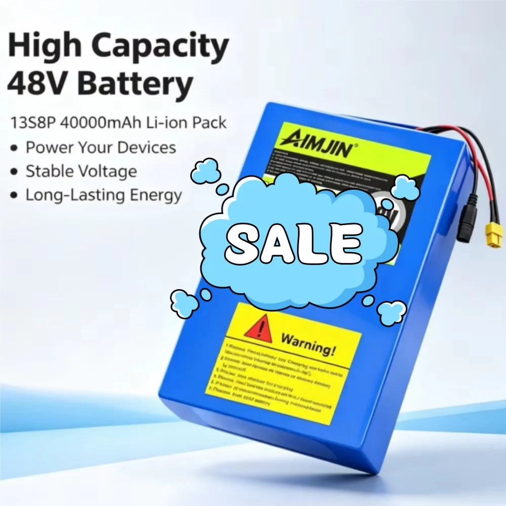 48V 40Ah 18650 Lithium Battery Pack 13S8P Large Capacity Power Battery with Built-in BMS And 54.6V2A Charger for 250-1500W Appli