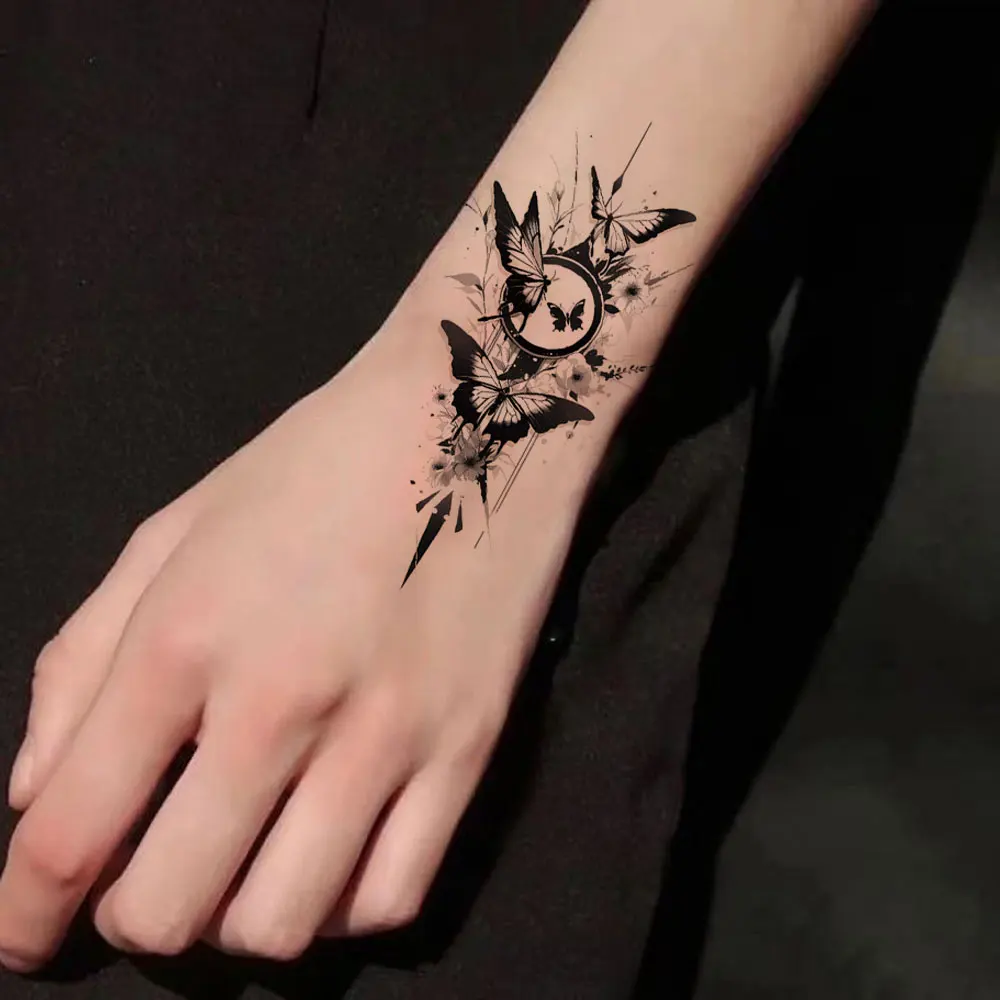 

10 листов временных татуировок с узором бабочки для женщин и мужчин, водонепроницаемые наклейки-тату с цветами для рук