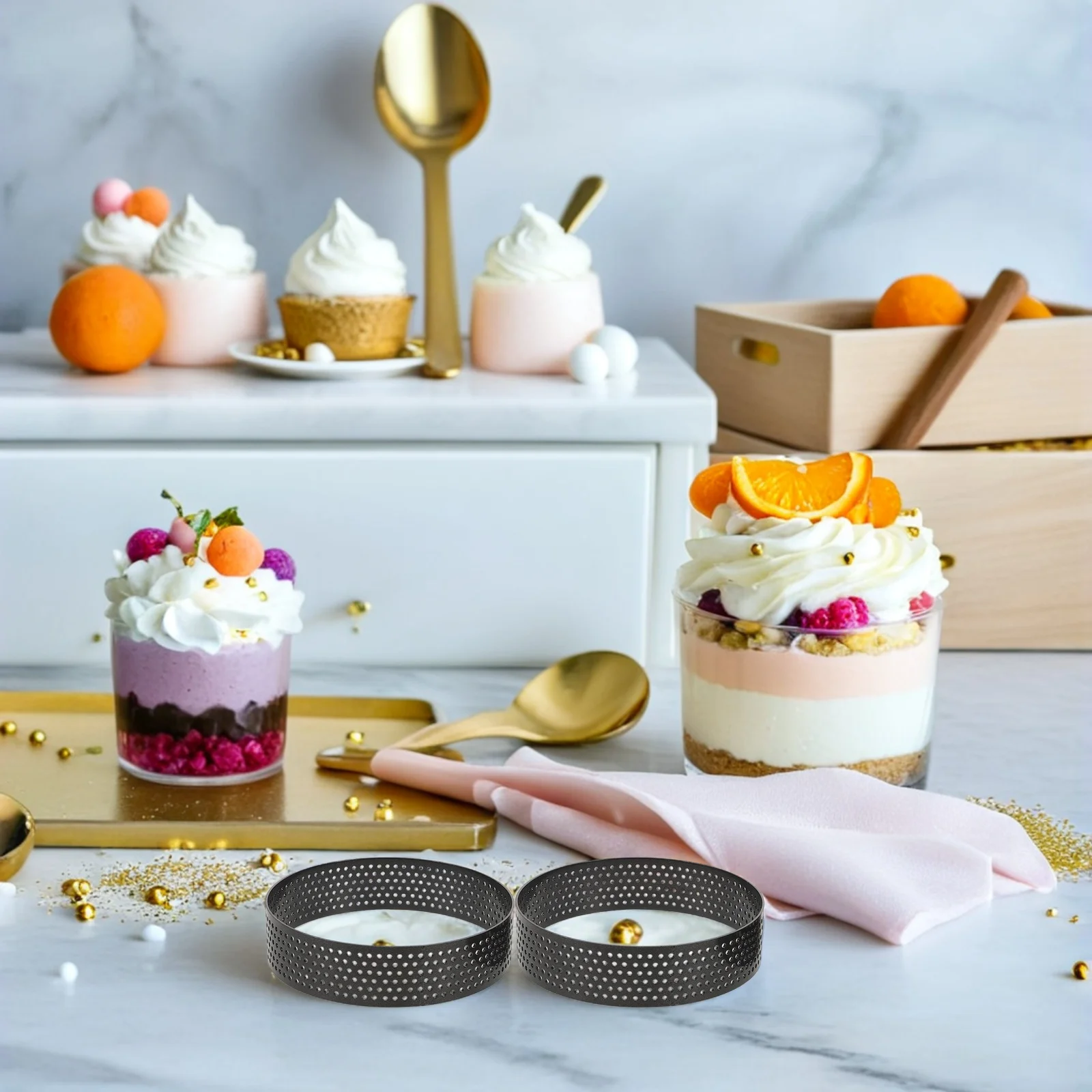 

10Pcs Perforated Stainless Steel Tart Ring Round Mousse Cake Mold Baking Pastry Ring Cake Mold Tart Molds for Baking