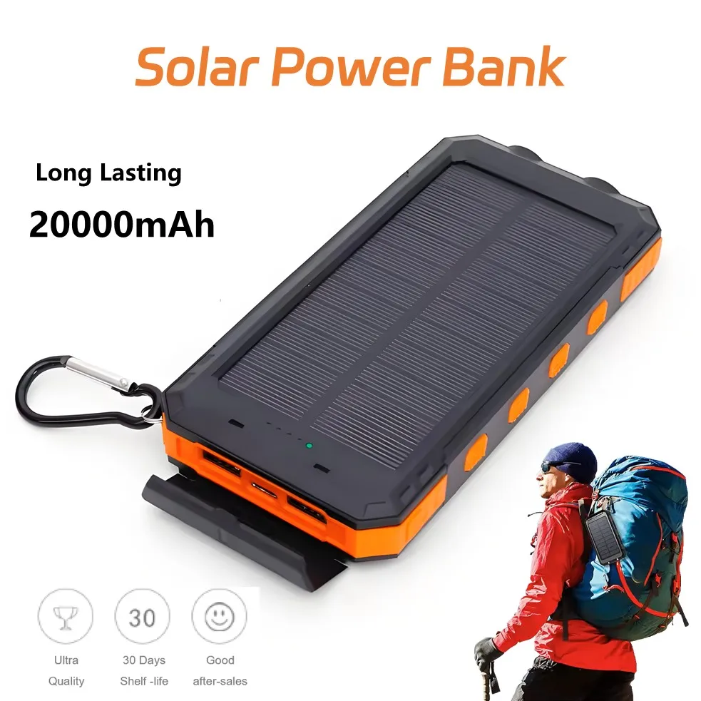 

Открытый аккумулятор на солнечной батарее 20000 мАч, портативная внешняя солнечная батарея, зарядка с двумя выходами USB, для смартфонов, планшетов и кемпинга