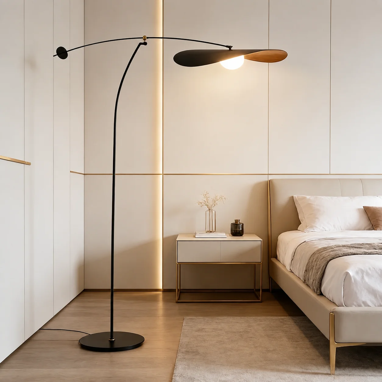 Nordische Stehlampe mit Langem Arm, Moderne Schwarze Bogenlampe für Wohnzimmer, Sofa, Schlafzimmer, Leseecke