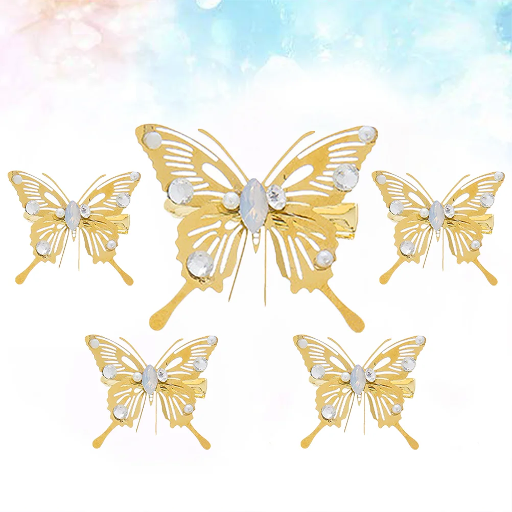 5 Pcs Hairpin Metallic Pins Butterfly Bobby Pearl Barrettes Headdress Clips for Girls Delicate