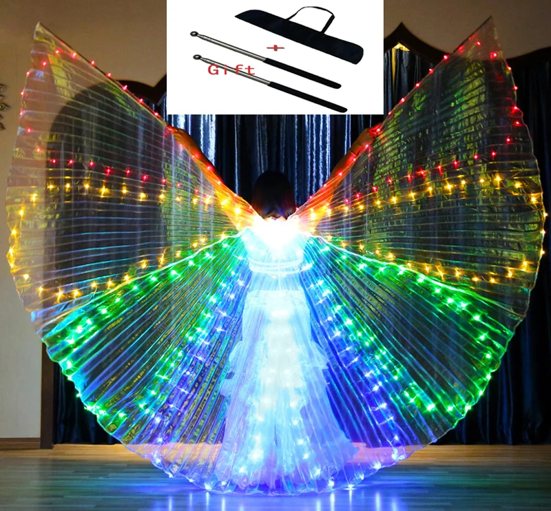 Belly Dance Performance Prop Women Dance Accessories Girls Wings Light Up Wing Costume LED Butterfly Wings Fan-shaped with Stick