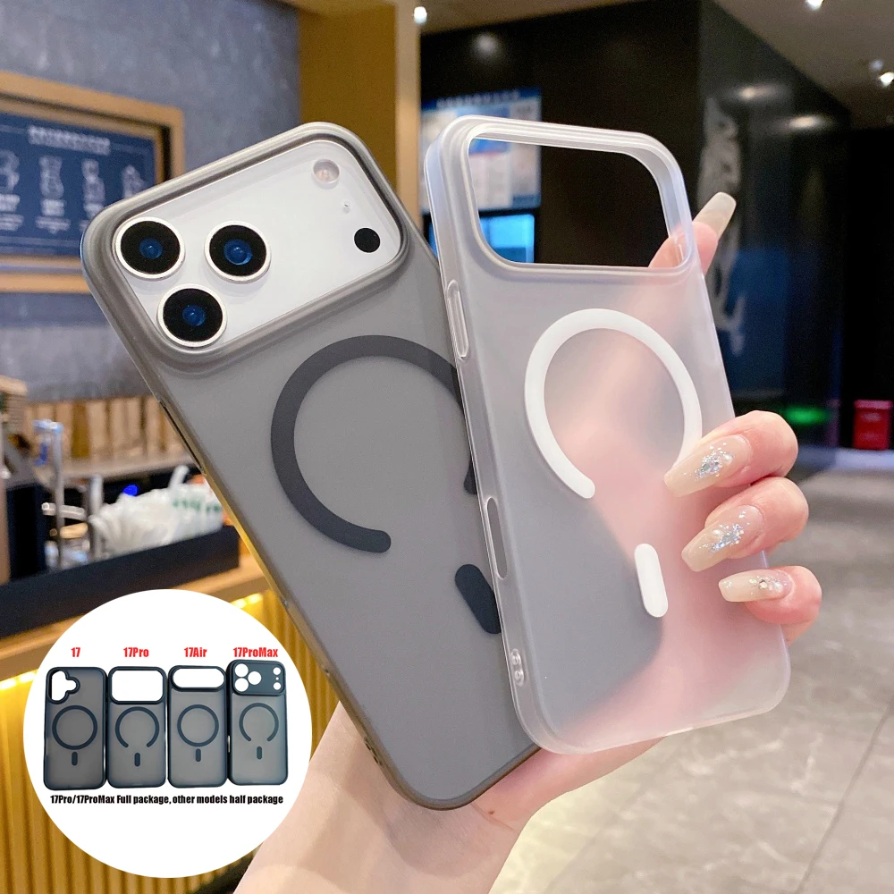 17ProMax Magsafe Ice Mist سامسونج جراب هاتف آيفون 17 Air 16 15 14 13 12 11 Pro Max Plus غطاء مغناطيسي شفاف غير لامع